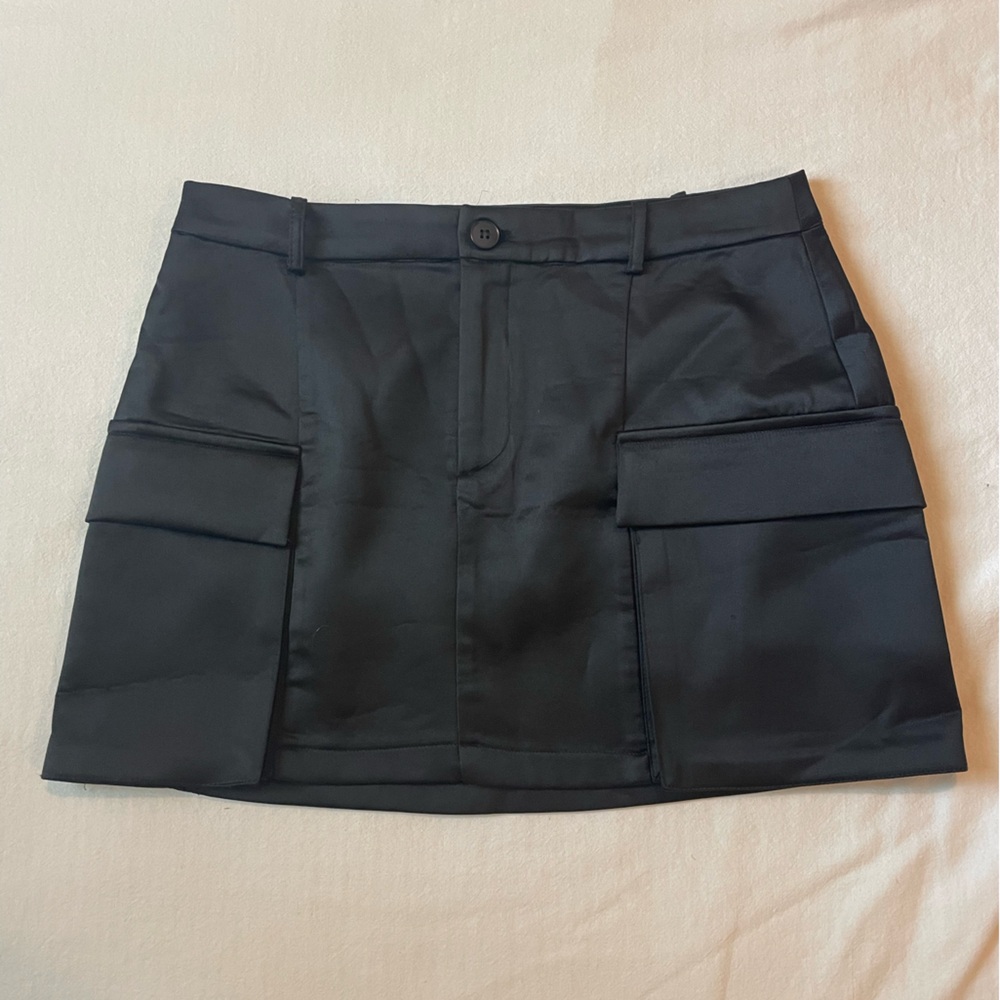 Zara black silk material mini skirt, size Small